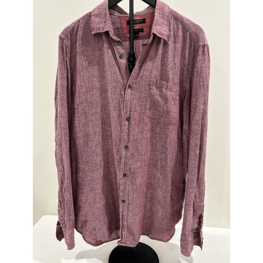 Banana Republic Mens L Shirt 100% Linen Button Up Red Long Sleeves Camden Fit